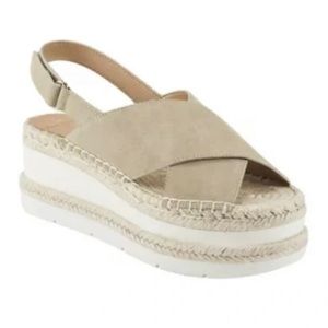 Marc Fisher LTD Gandy Espadrille Suede Leather Khaki Platform Sandals Size 9.5